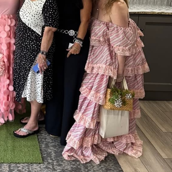 6 tiered ruffled dresss smocked last a sized top shoulders can be worn on or off - Picture 8 of 8